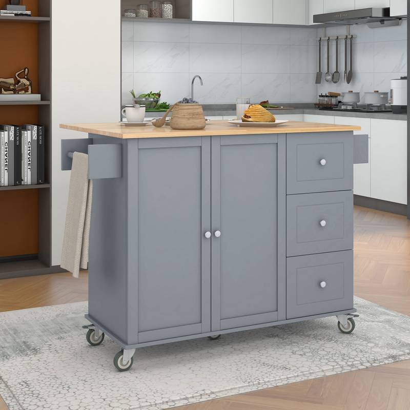 Versatile Rolling Kitchen Island with Wood Top & Storage