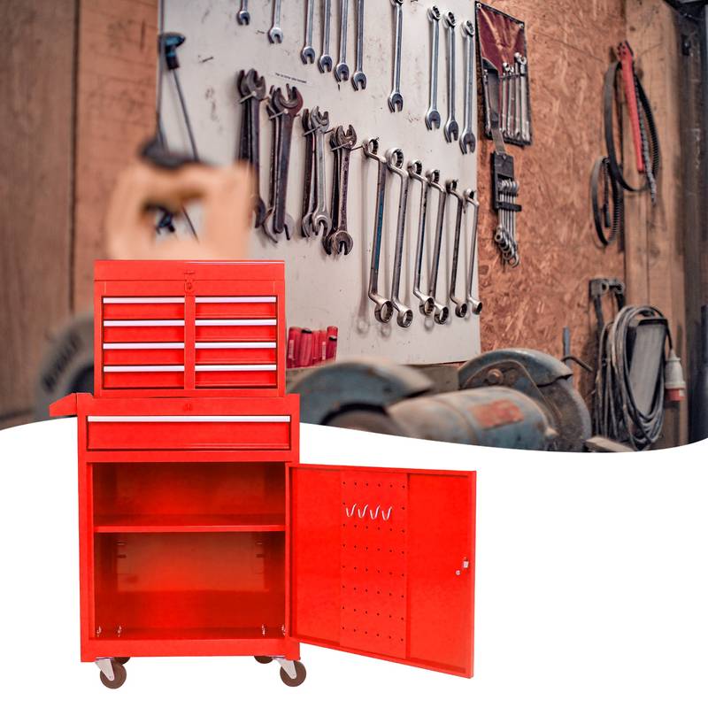 Red Tool Chest with Adjustable Shelf & Bottom Cabinet