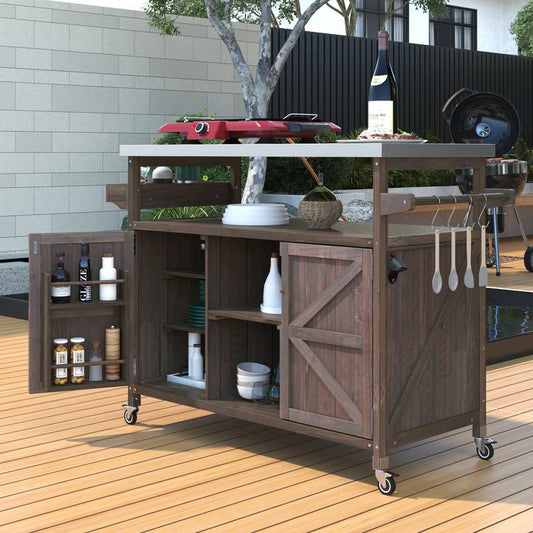 Rustic Rolling Outdoor Kitchen Bar & Grill Station