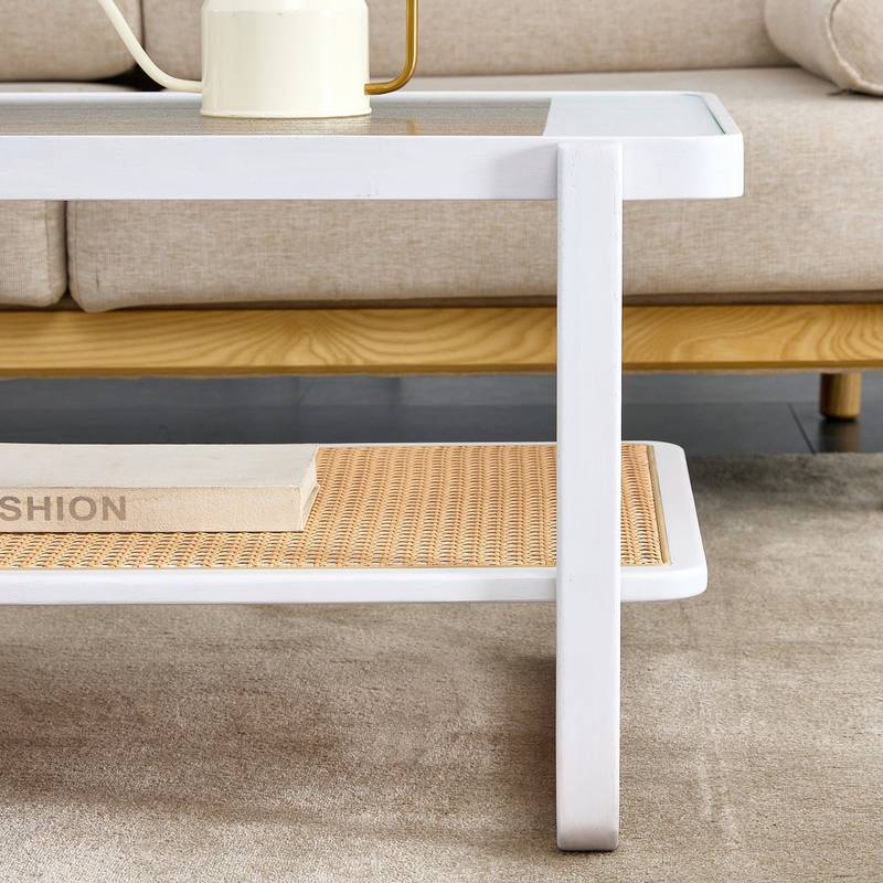 Sleek White Double Layer Coffee Table