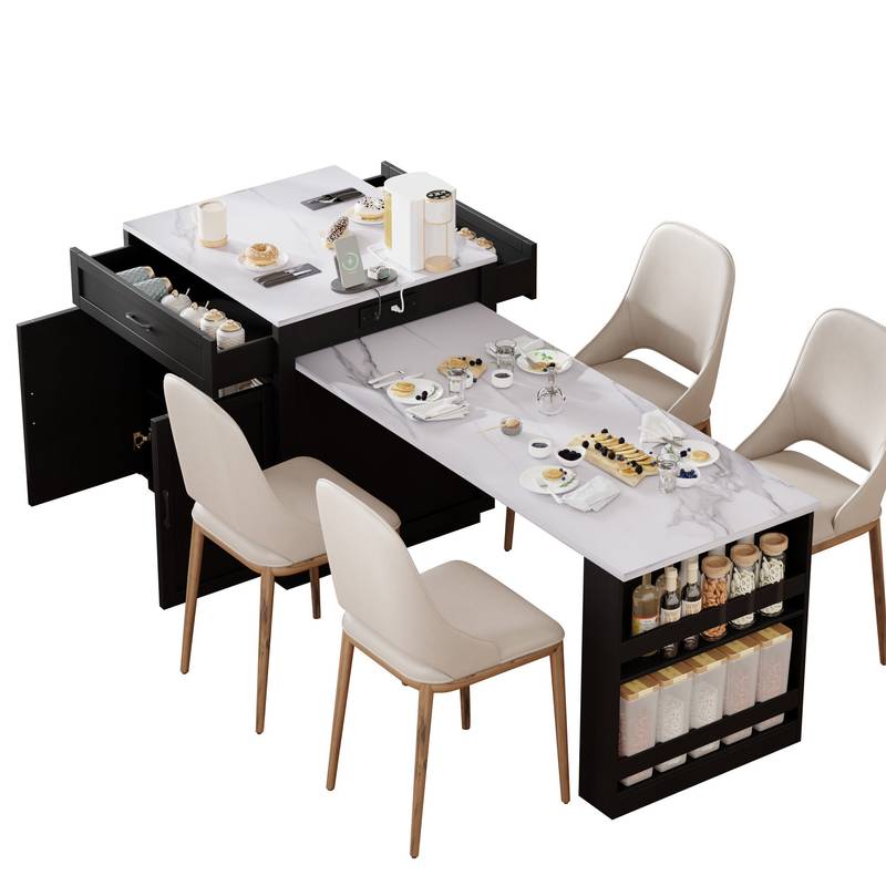 Stylish Expandable Kitchen Island with Storage and Power Outlet