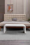 Chic Ivory Boucle Ottoman with Gold Legs