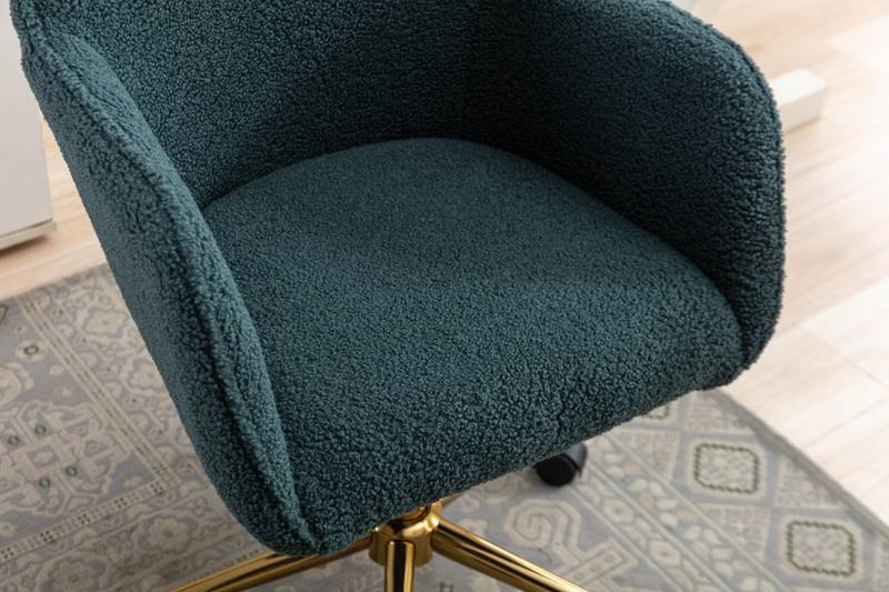 Chic Green Teddy Swivel Chair with Gold Legs
