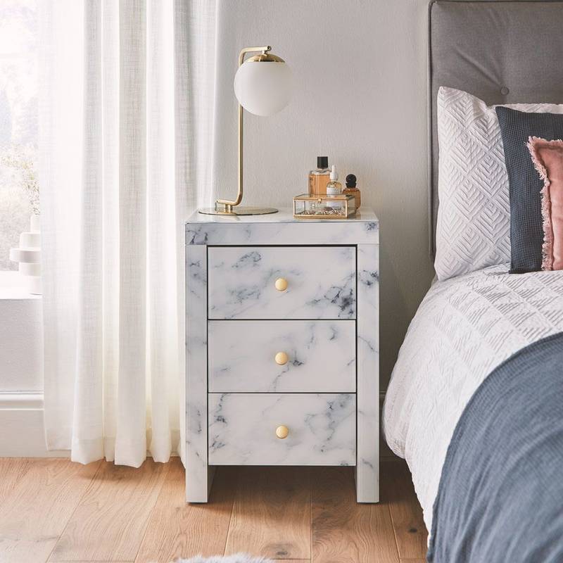 Chic Marble Nightstand with Three Drawers