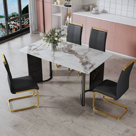 Chic Marble Dining Set with Gold Accents