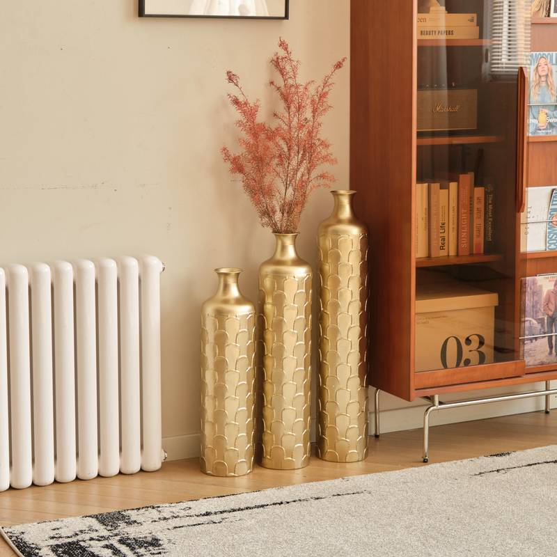 Charming White Metal Vase Trio