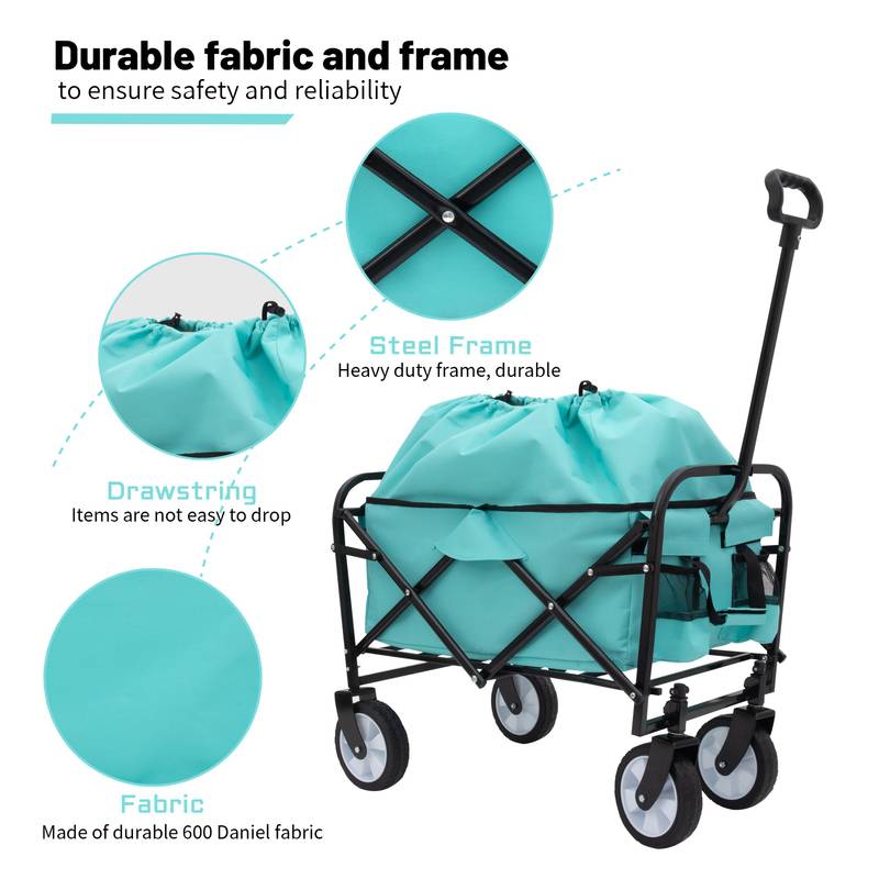 Blue Folding Utility Wagon - Your Go-To Cart for Beach Trips, Shopping, and More!