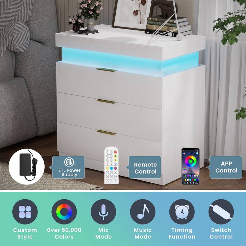 Dreamy Nightstand with Charging Hub & LED Glow