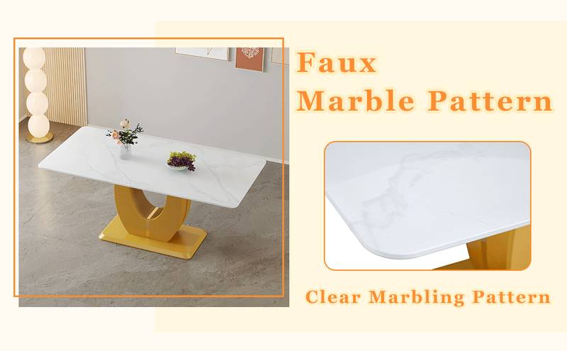 Elegant Marble-Style Dining & Desk Table with Gold Legs