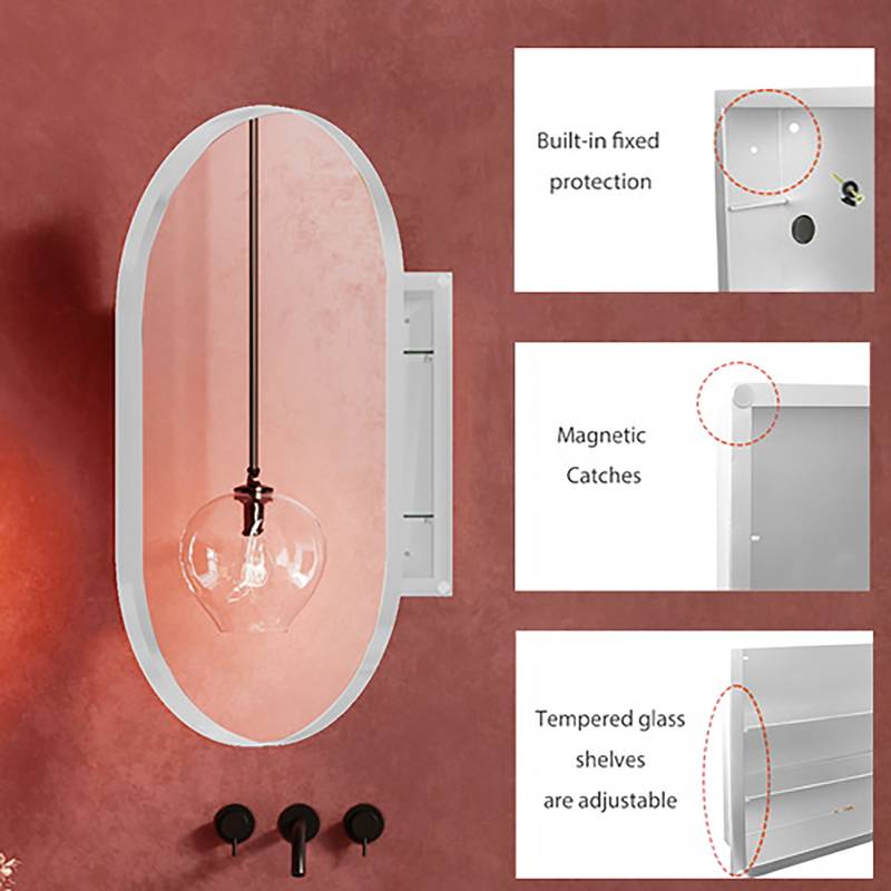 Sleek Oval Mirror Cabinet - Stylish Storage for Your Bathroom