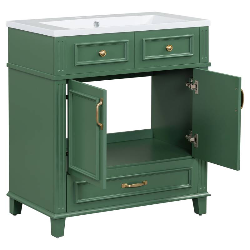 Vintage Green Bathroom Vanity with Soft-Close Storage