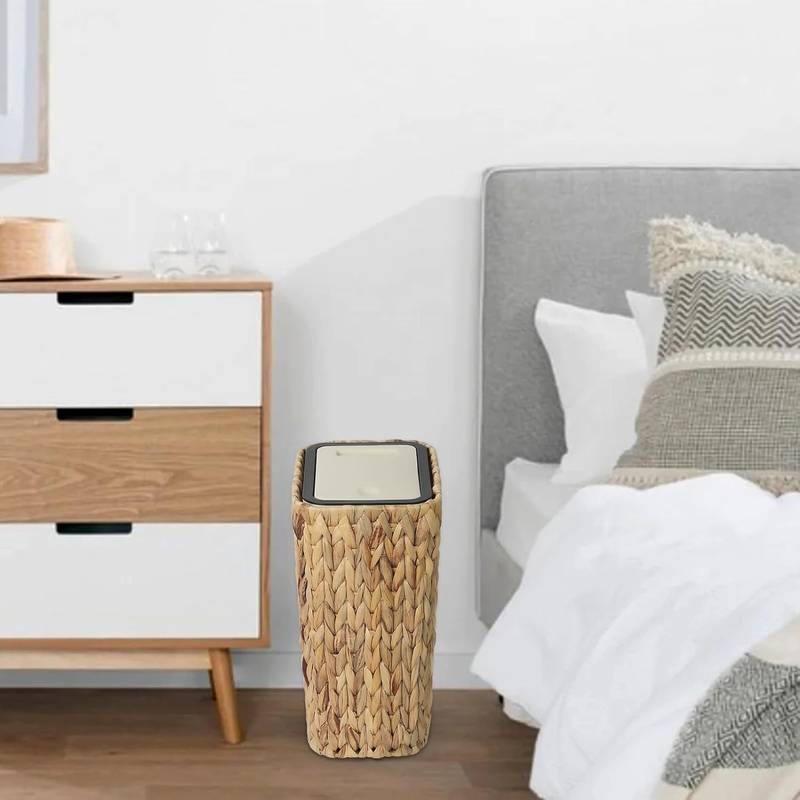 Chic Boho Woven Trash Can with Lid
