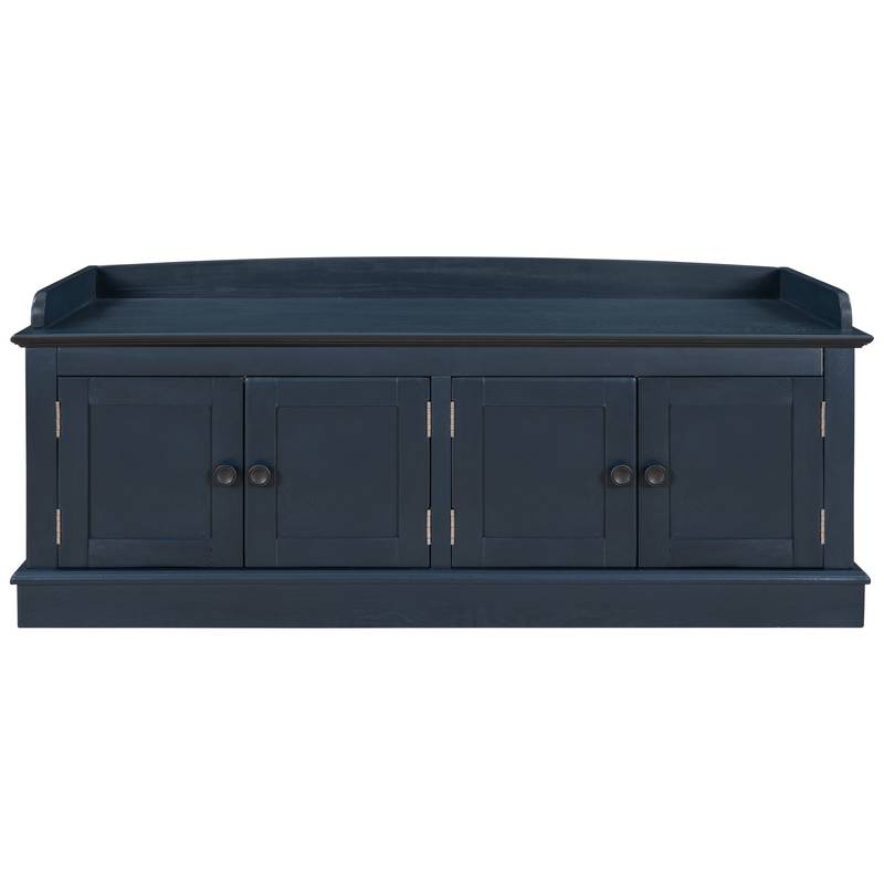Navy Storage Bench with Cushion & Shelves