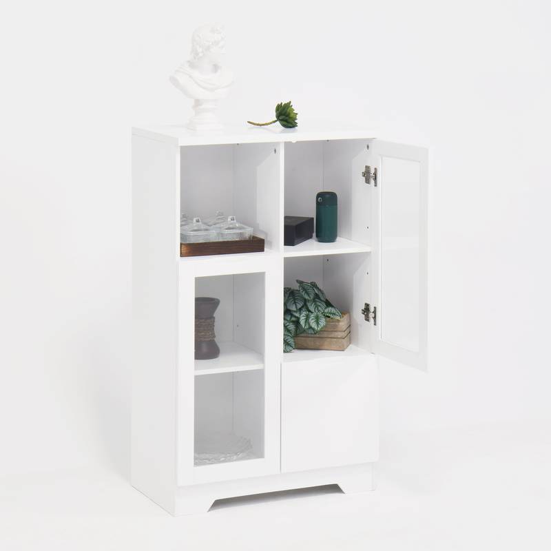 Chic White Glass Door Cabinet