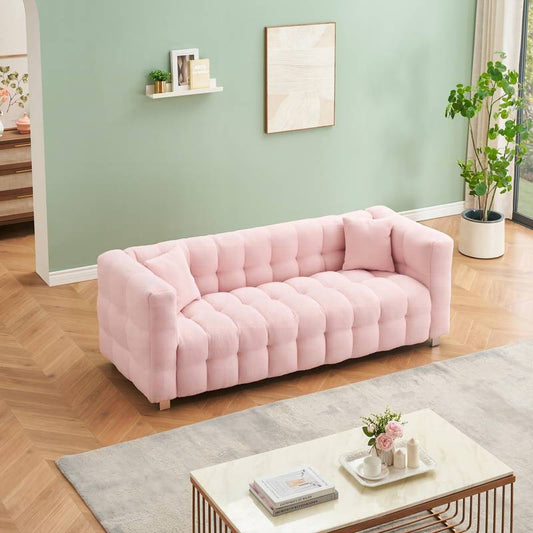 Cozy Pink Teddy Sofa with Pillows