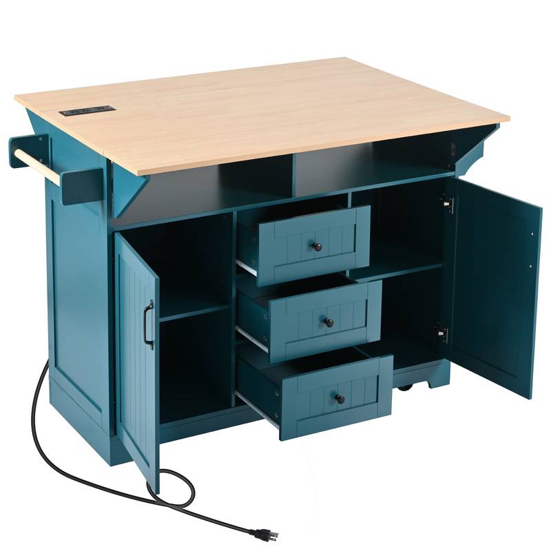 Versatile Rolling Kitchen Island with Drop Leaves and Power Outlet