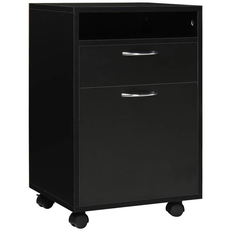Rolling Organizer Cabinet with Drawer and Printer Space - Black