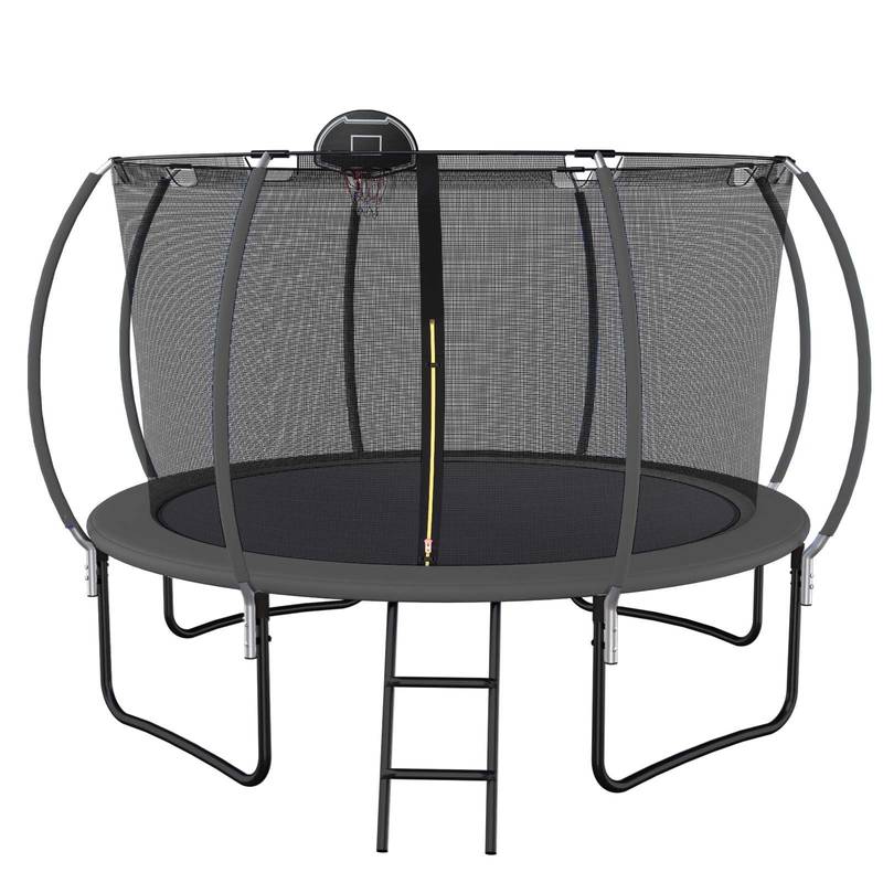 Trampoline Fun with Pumpkin Safety Net and Basketball Hoop!