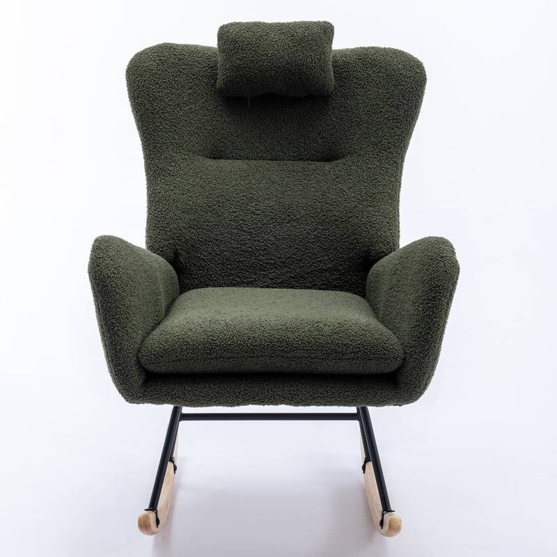 Cozy Rocking Chair with Pocket - Soft Teddy Fabric Glider in Dark Green