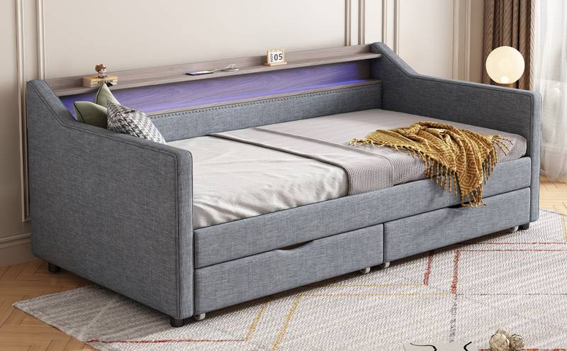 Smart Linen Daybed with Storage & LED Light