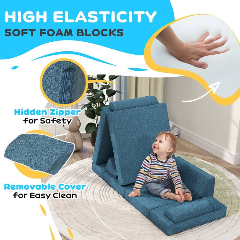 Cozy Modular Kids Couch Set in Blue