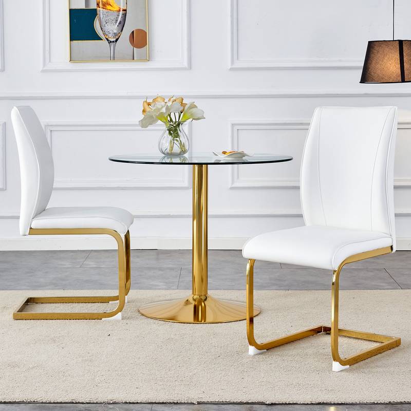 Chic White Arch Dining Chairs - Set of Two with Gold Legs