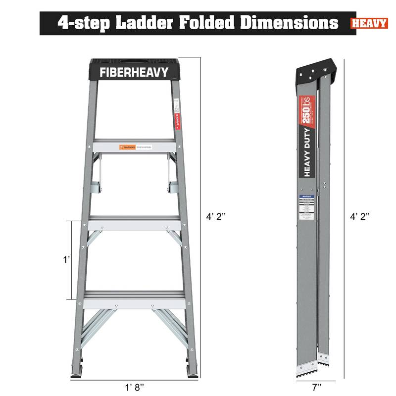 Sturdy Gray Fiberglass Step Ladder
