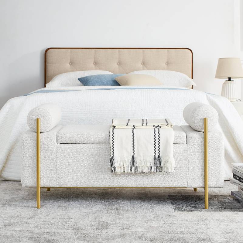 Chic Linen Storage Bench with Stylish Arms and Sturdy Legs