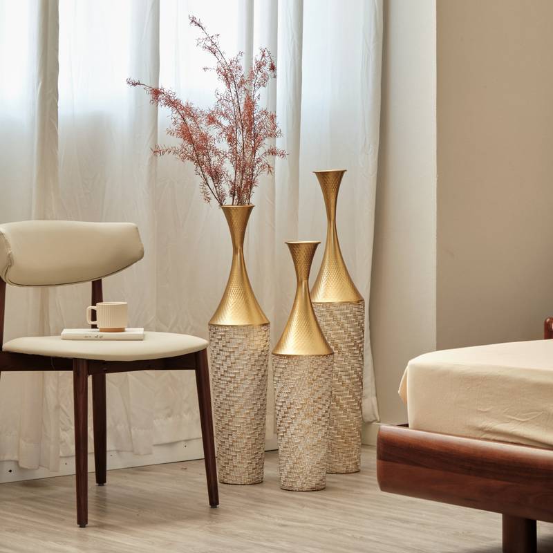 Chic Woven Metal Vase Trio