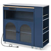 Navy Rolling Kitchen Island with LED Lights & Storage