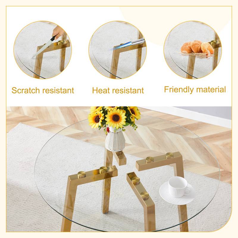 Chic Gold-Base Round Glass Dining Table