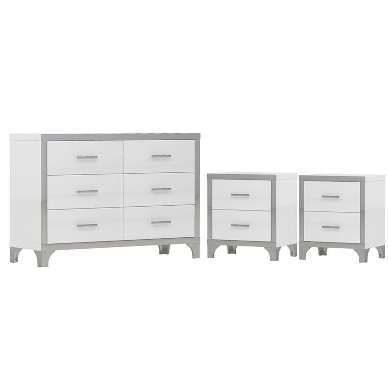 Chic White Dresser & Nightstand Set with Stylish Mirror Accents