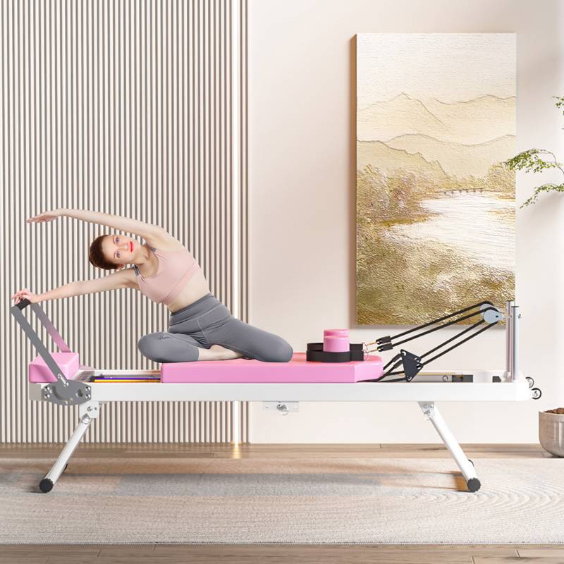 Pink Foldable Pilates Reformer for Home and Studio
