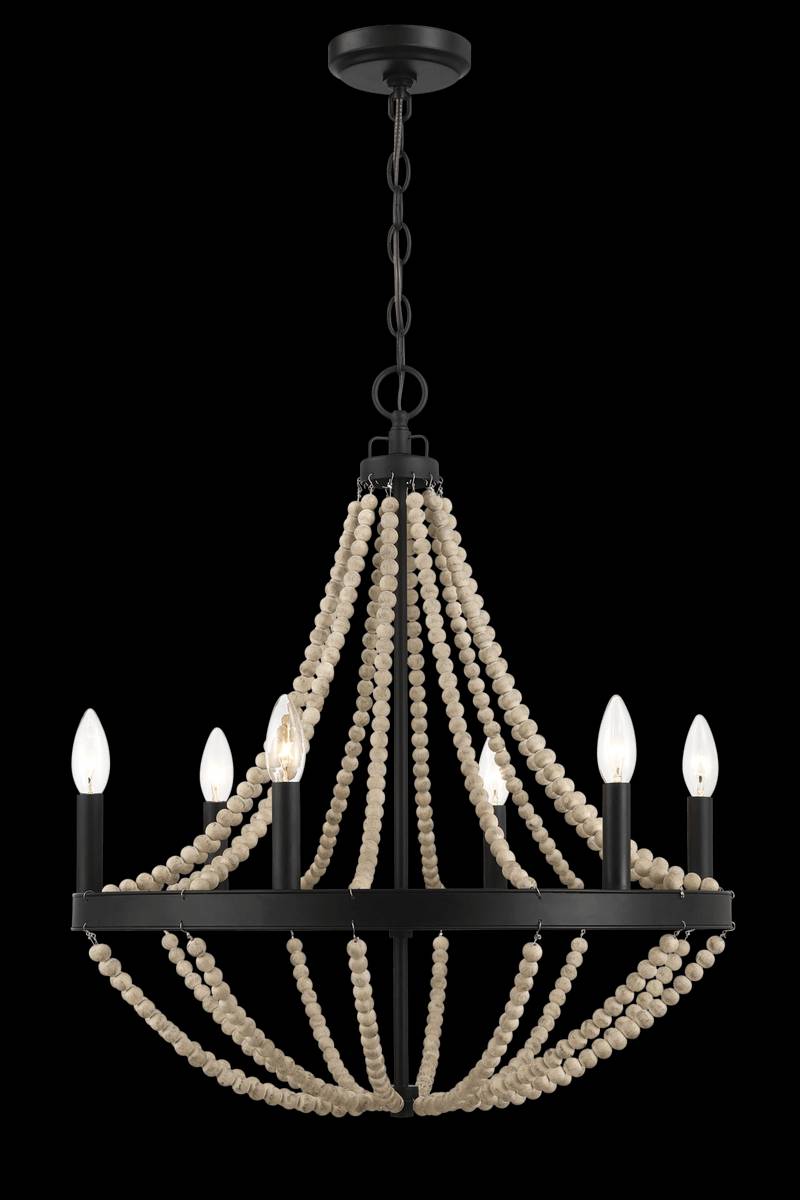 Chic Farmhouse Wood Bead Chandelier
