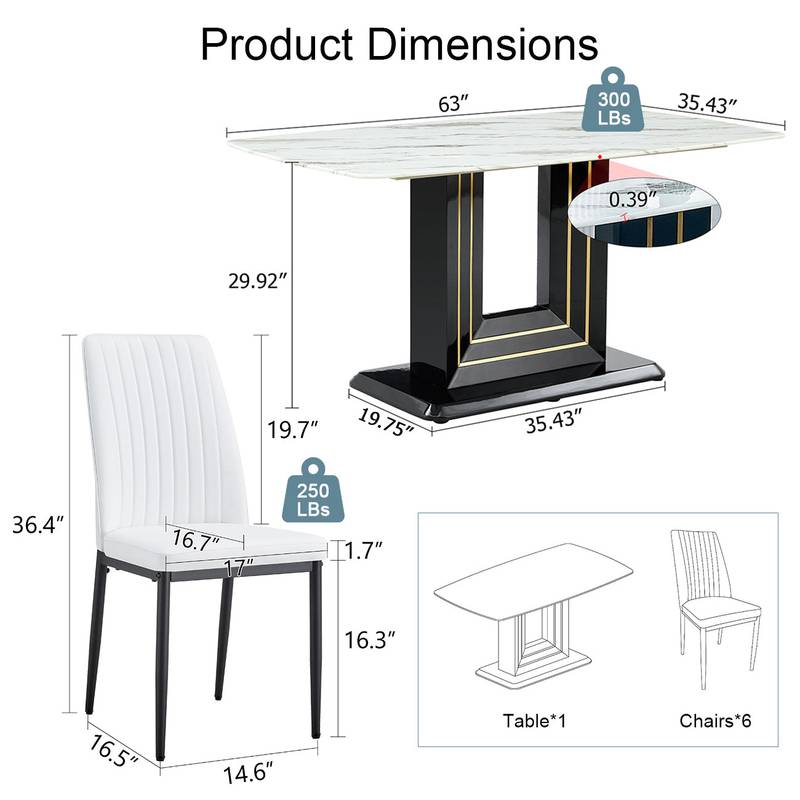 Chic Faux Marble Dining Set with U-Shaped Legs and Stylish Chairs
