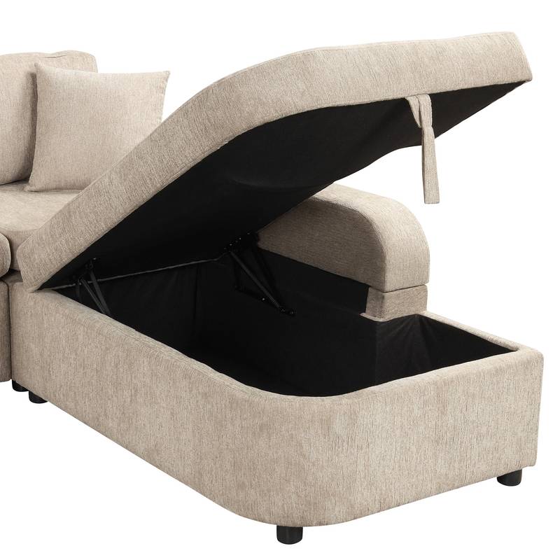 Cozy L-Shaped Sofa with Storage, Cup Holders, and USB Ports - Beige
