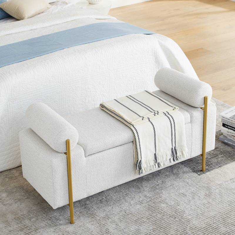 Chic Linen Storage Bench with Stylish Arms and Sturdy Legs
