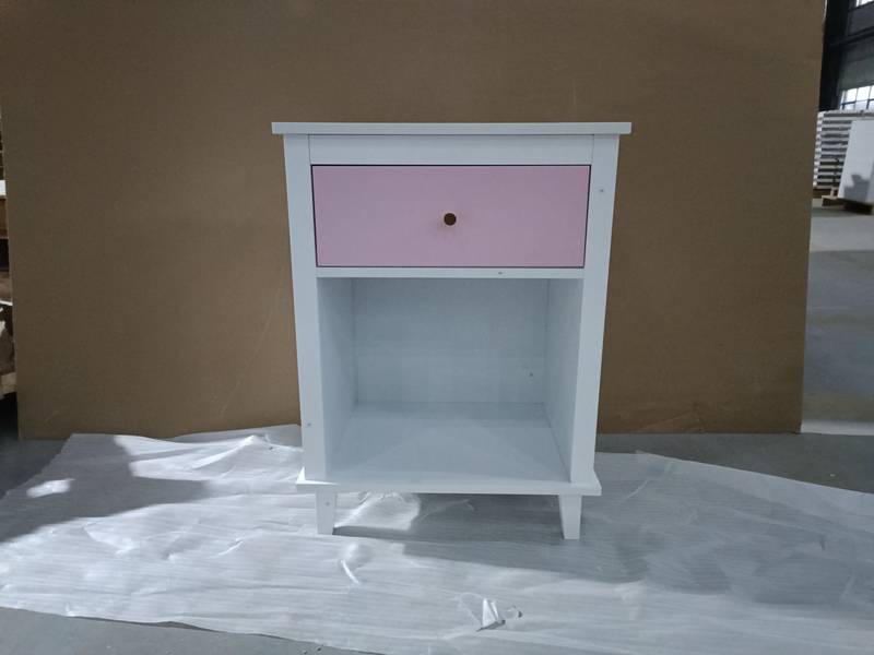 Charming Pink Wooden Nightstand with Shelf & Drawer
