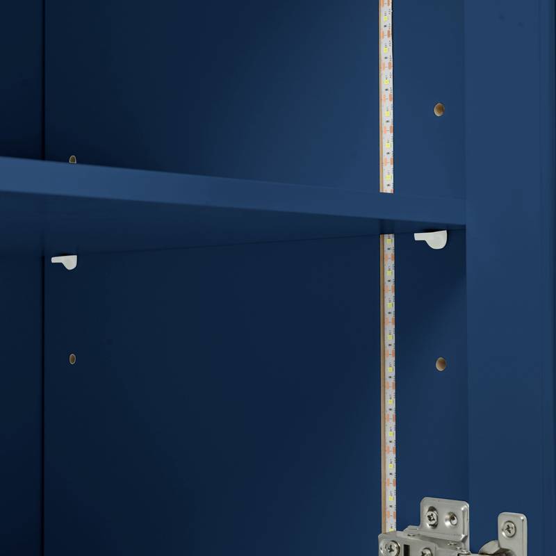 Navy Rolling Kitchen Island with LED Lights & Storage