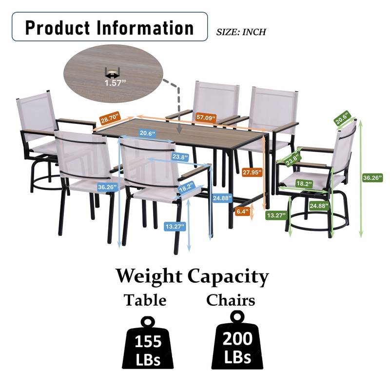 Chic Outdoor Dining Set with Swivel Chairs
