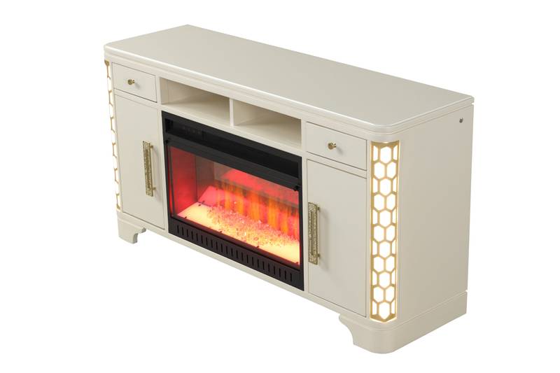 Cozy Beige TV Stand with Electric Fireplace