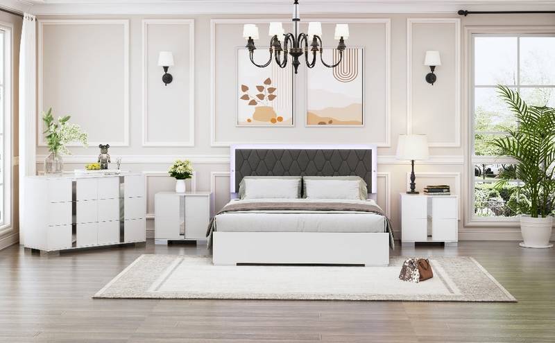 Dreamy LED Bedroom Set with Glam Mirror Accents