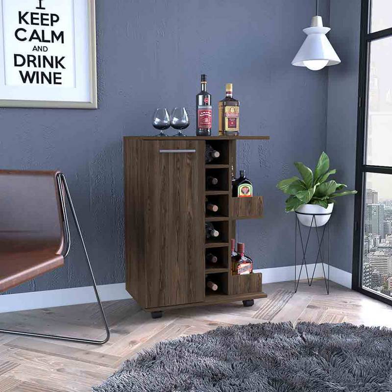 Chic Dark Walnut Bar Cart