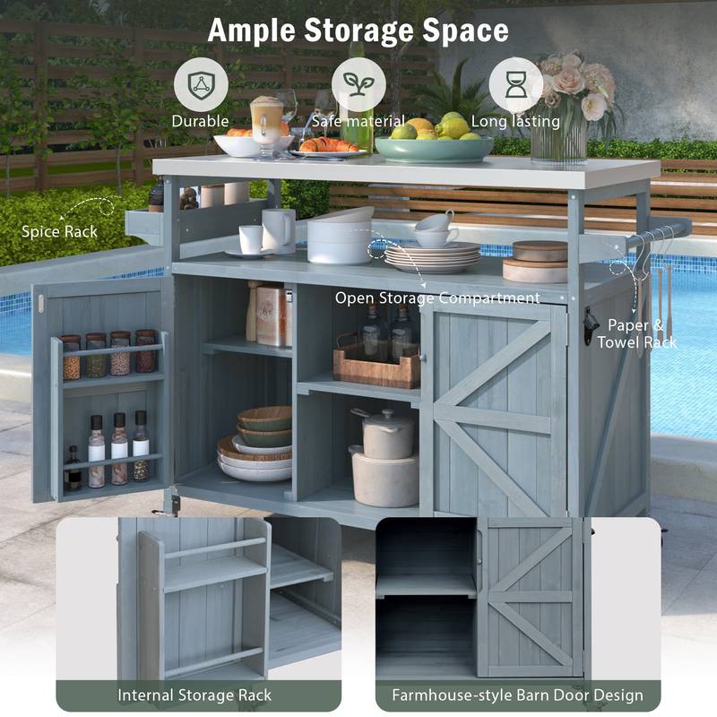 Farmhouse Rolling Grill Station & Bar Cart