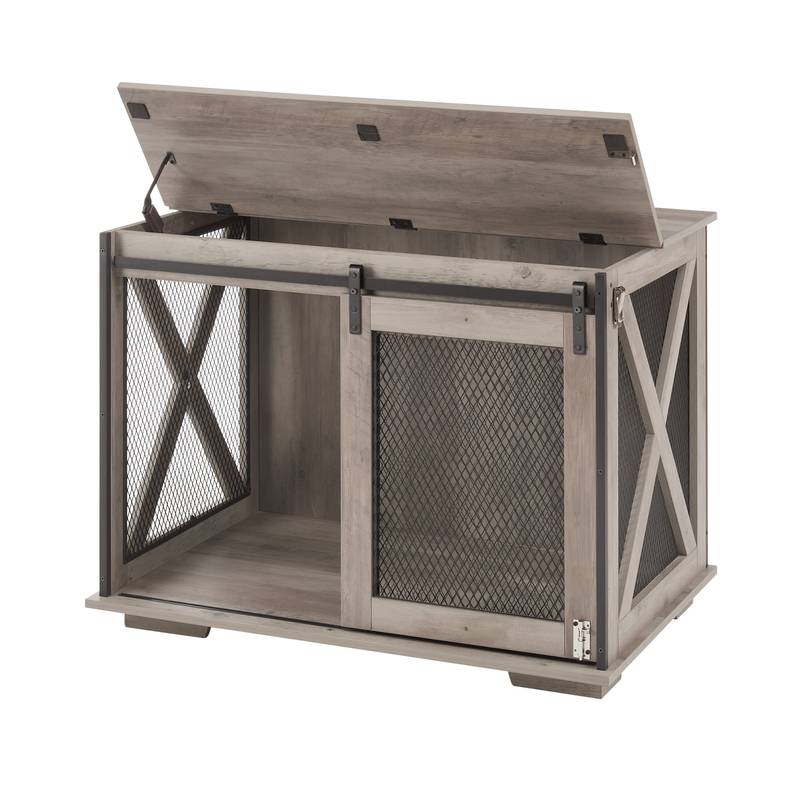 Rustic Dog Crate Table with Barn Door