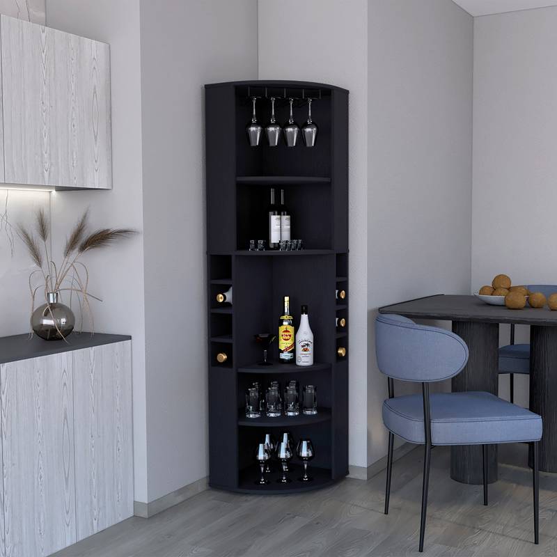 Chic Corner Bar Cabinet with Shelves and Wine Storage