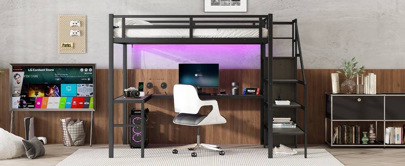 MaxLoft Bed with Desk & USB - Sleek Space Saver for All Ages