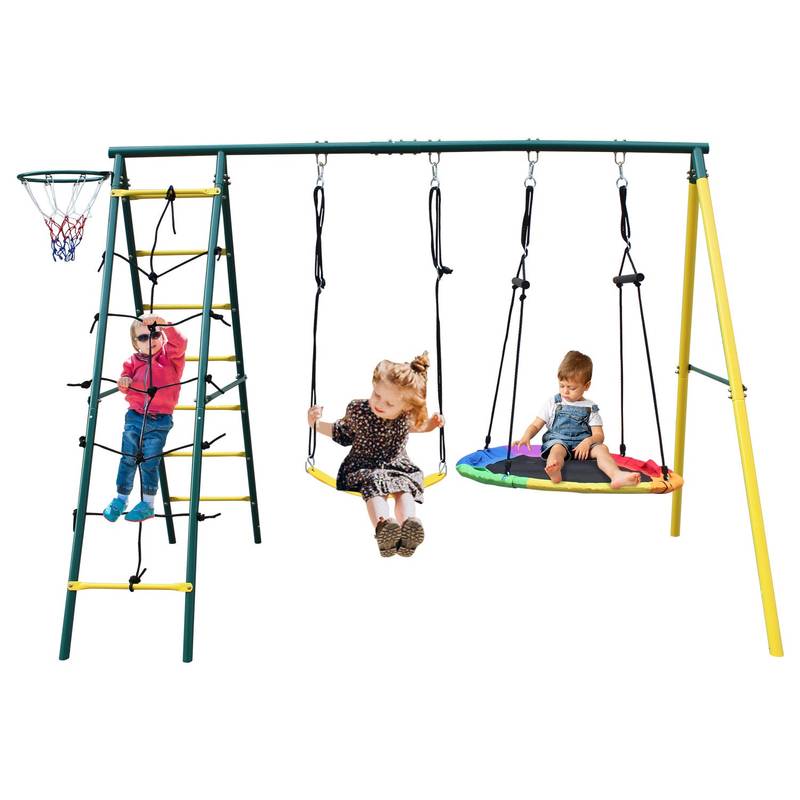 Backyard Metal Swing Set with Safety Belt
