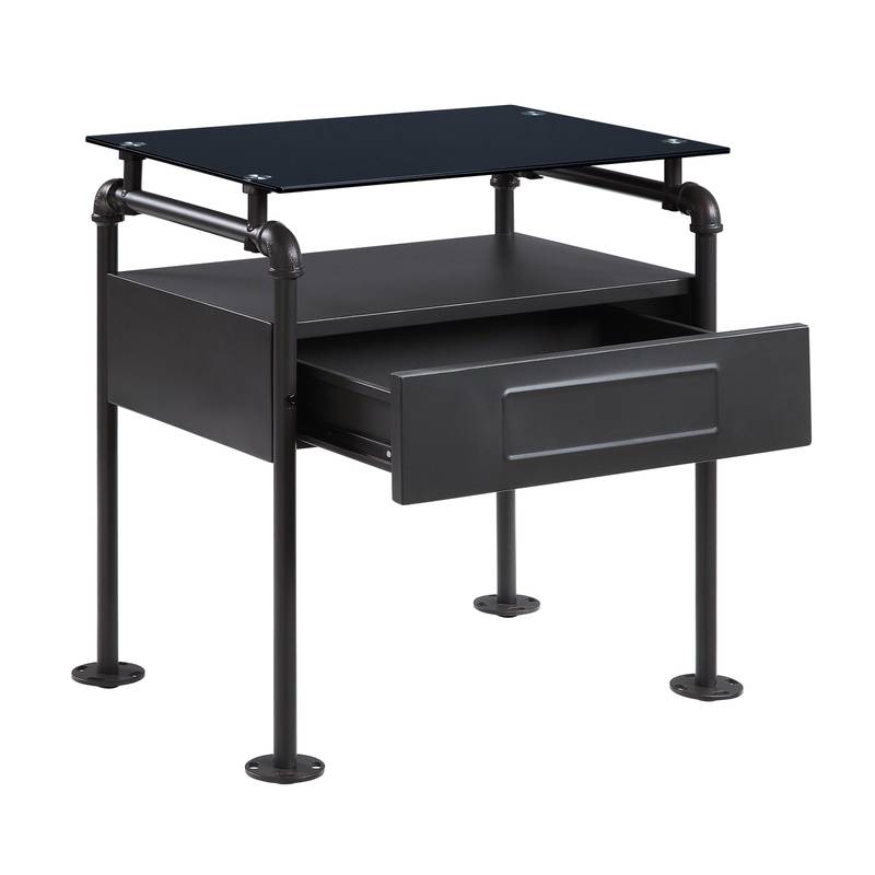 Sandy Gray Glass Nightstand