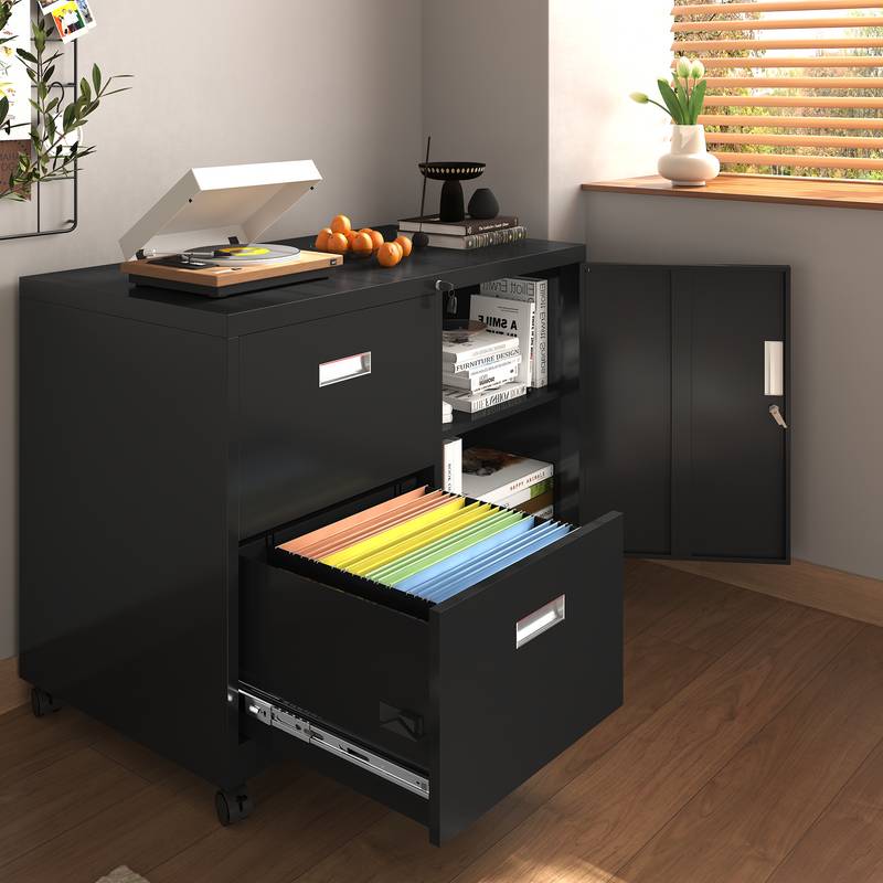 Lockable Mobile Metal Filing Cabinet with Drawers & Adjustable Shelves